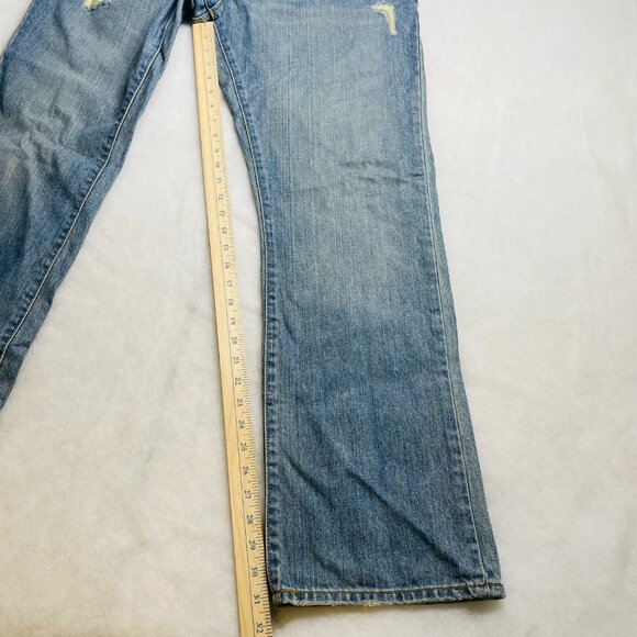 Gap Mens Denim Blue Mid Rise Distressed Premium Straight Fit Jeans Size 35/32 - Picture 5 of 10